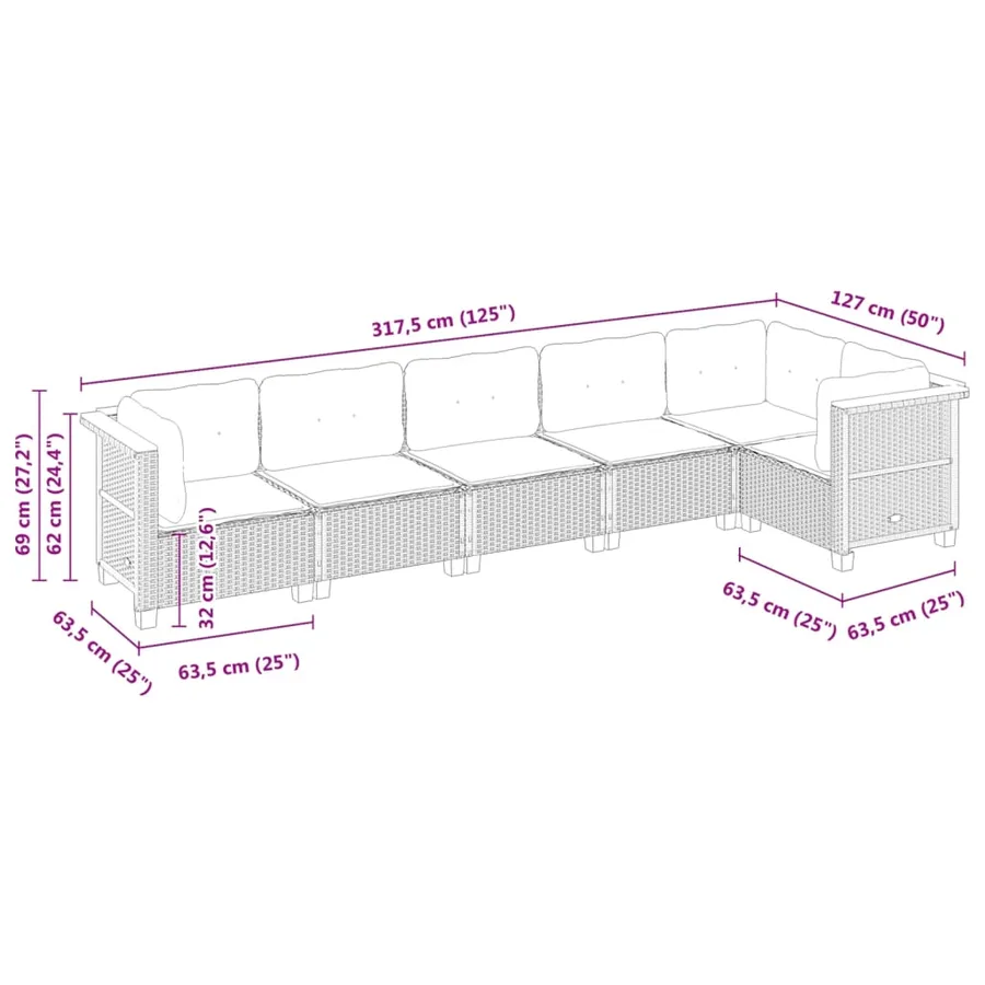 Salon de jardin avec coussins 6 pcs beige résine tressée - 6