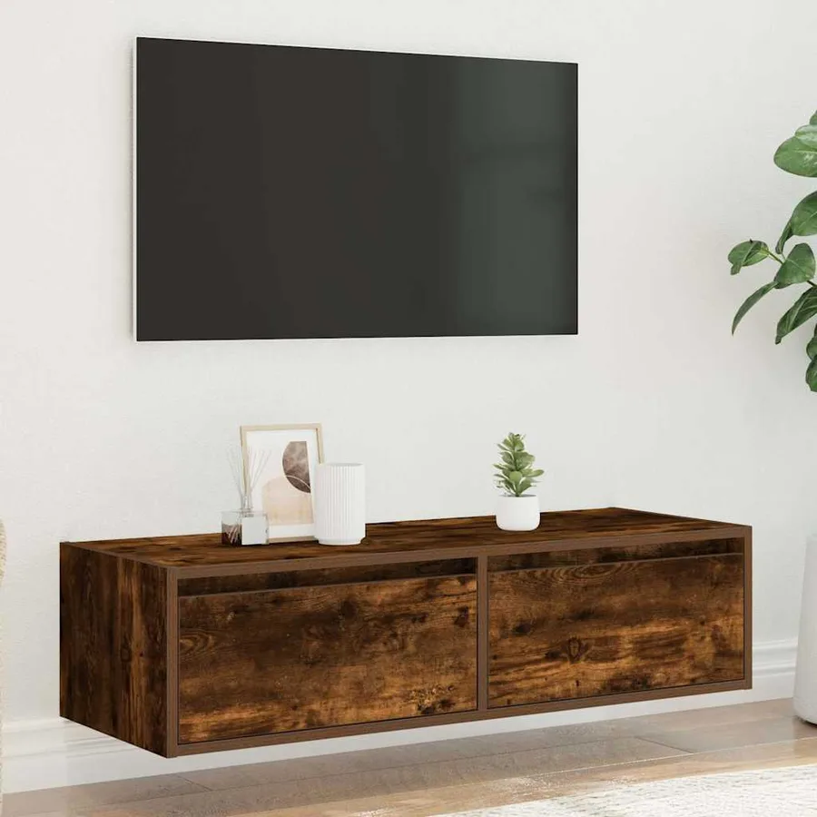 Meuble TV avec lumières LED chêne fumé 100X35,5x25 cm - 4