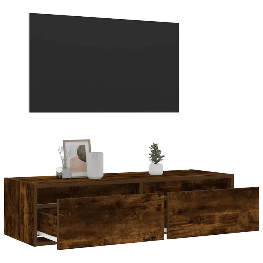 Meuble TV avec lumières LED chêne fumé 100X35,5x25 cm - 5