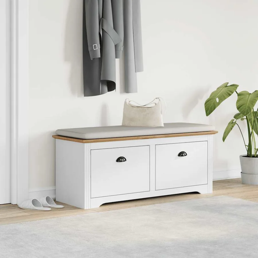 Banc de couloir BODO blanc et marron 114x40x45 cm - 3