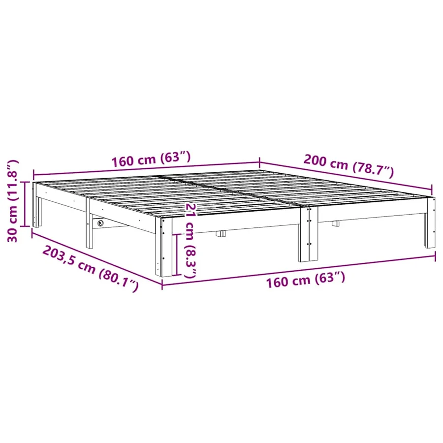 Cadre de lit sans matelas 160x200 cm bois massif de pin - 10