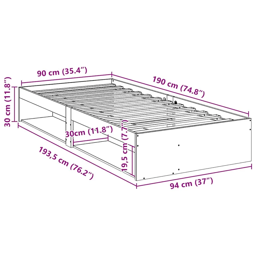 Lit de jour sans matelas blanc 90x190 cm bois de pin massif - 11