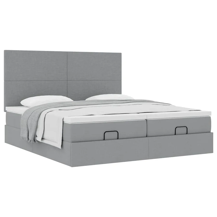 Cadre de lit ottoman et matelas gris clair 160x200cm tissu - 5