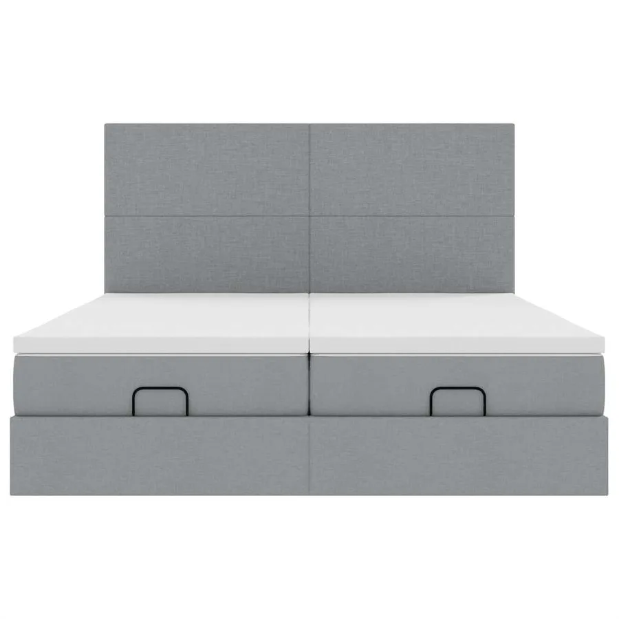 Cadre de lit ottoman et matelas gris clair 160x200cm tissu - 7