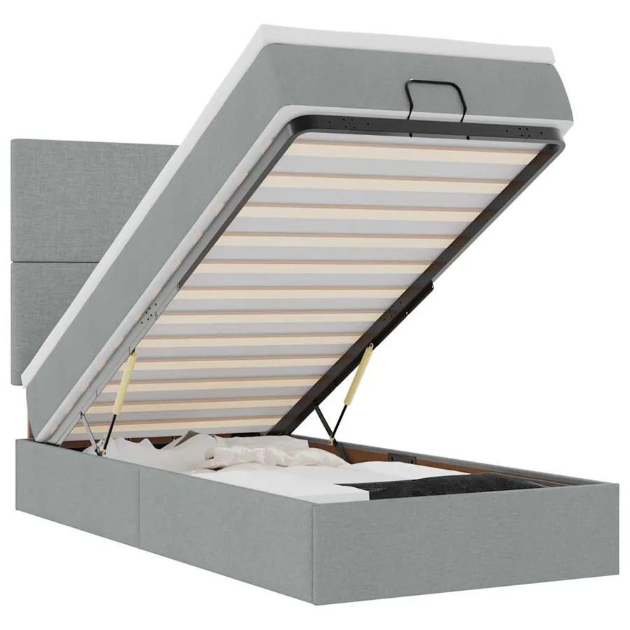 Lit ottoman avec matelas et LED Gris clair 80x200cm tissu - 2