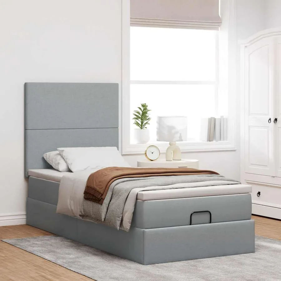 Lit ottoman avec matelas et LED Gris clair 80x200cm tissu - 4