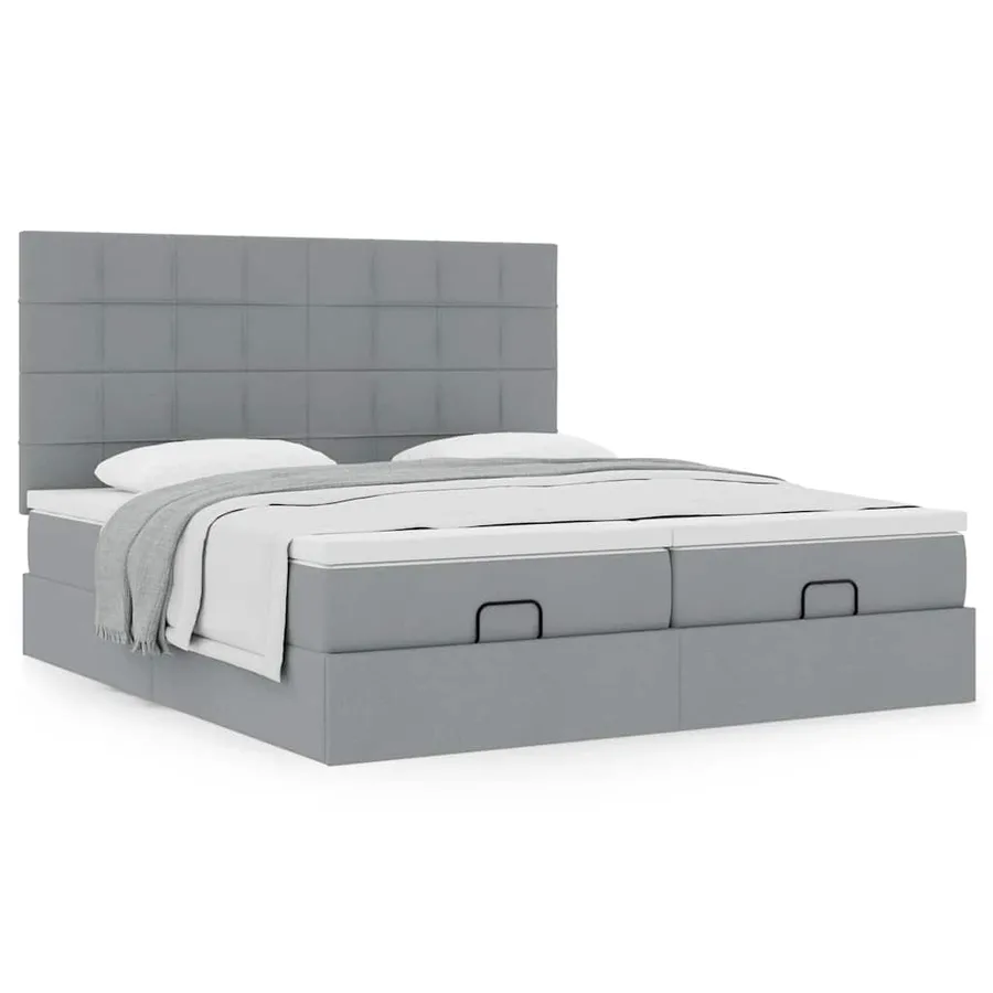 Cadre de lit ottoman et matelas gris clair 160x200cm tissu - 4