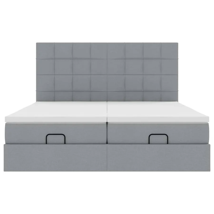 Cadre de lit ottoman et matelas gris clair 160x200cm tissu - 7