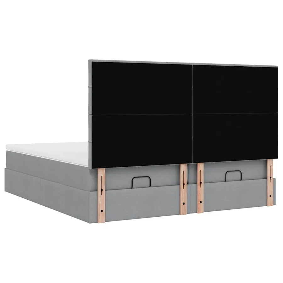 Cadre de lit ottoman et matelas gris clair 160x200cm tissu - 9