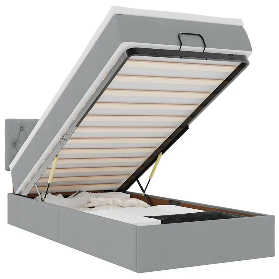 Lit ottoman avec matelas et LED Gris clair 80x200cm tissu - 2