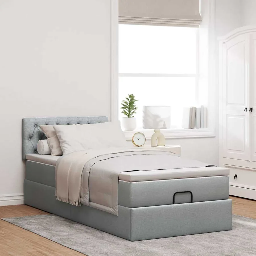 Lit ottoman avec matelas et LED Gris clair 80x200cm tissu - 4
