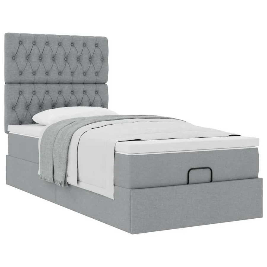 Cadre de lit ottoman avec matelas gris clair 80x200 cm tissu - 5
