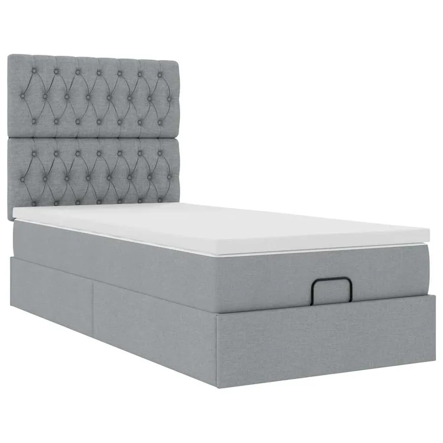 Cadre de lit ottoman avec matelas gris clair 80x200 cm tissu - 6