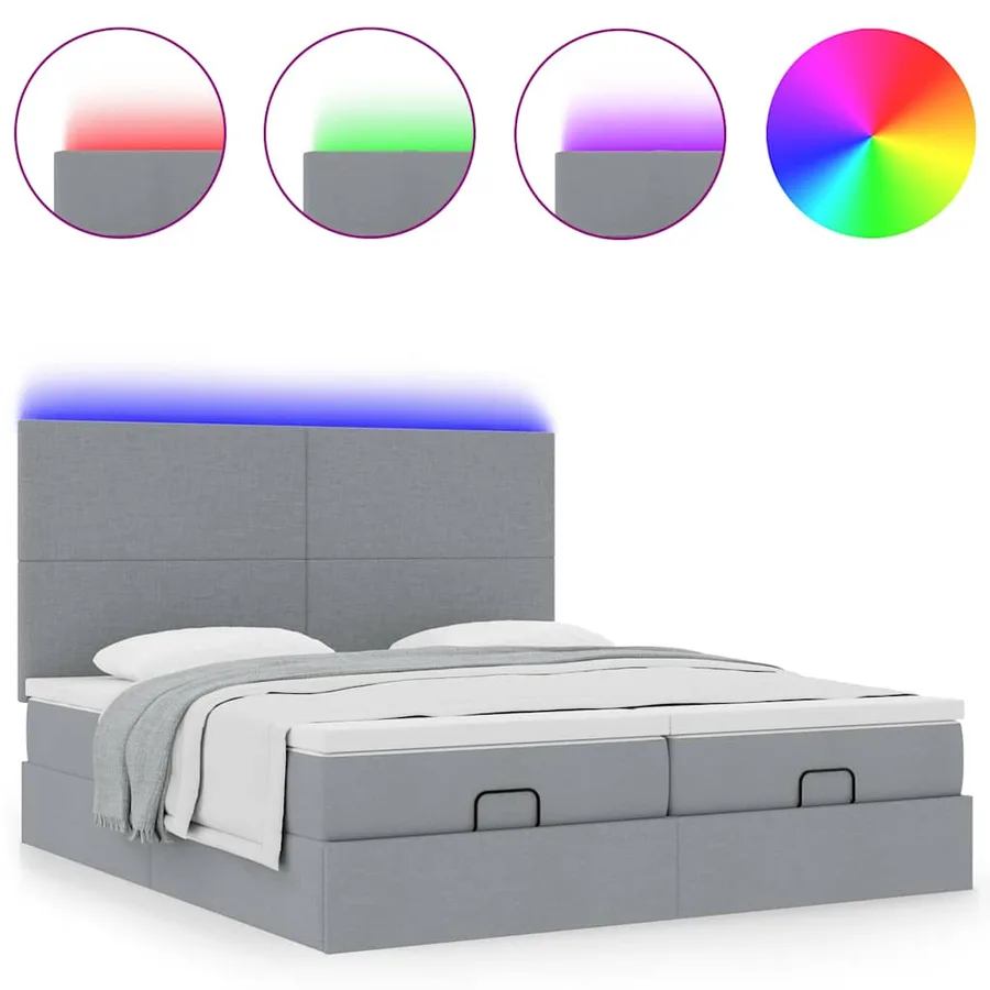 Cadre de lit ottoman et matelas gris clair 160x200cm tissu - 5