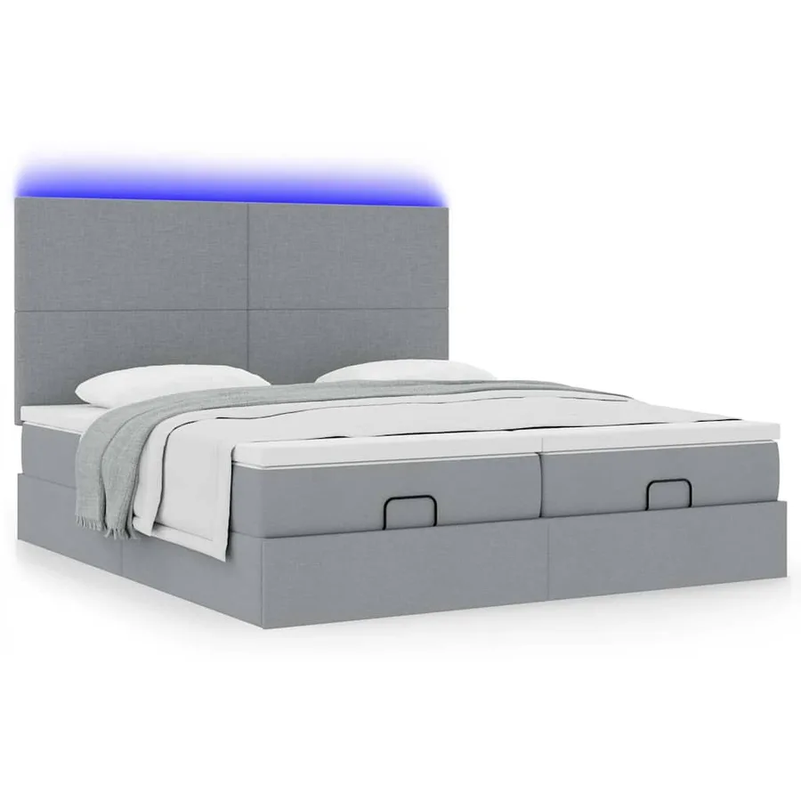 Cadre de lit ottoman et matelas gris clair 160x200cm tissu - 6