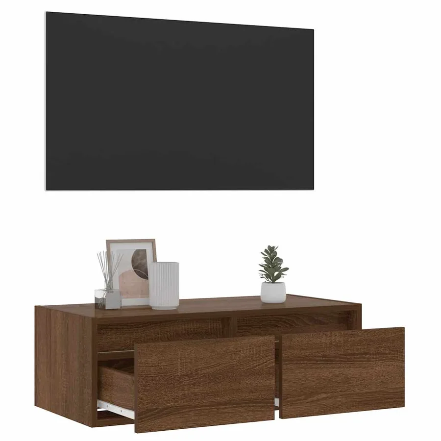 Meuble TV avec lumières LED chêne marron 75x35,5x25 cm - 5