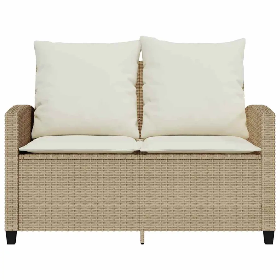 Canapé de jardin 2places coussins et table beige résine tressée - 5