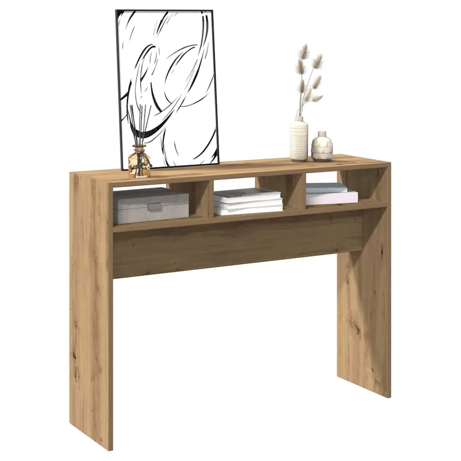 Table console chêne artisanal 105x30x80 cm bois d'ingénierie - 3