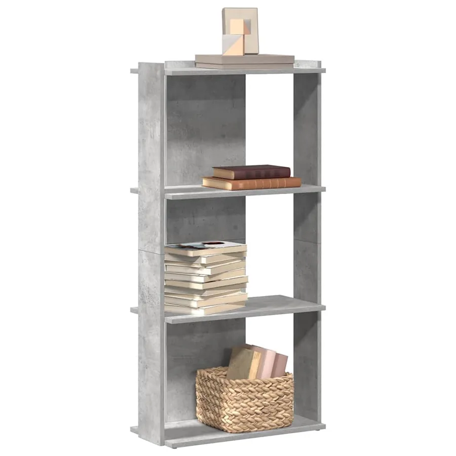 Bibliothèque à 3 niveaux gris béton 60x30x120cm bois ingénierie
