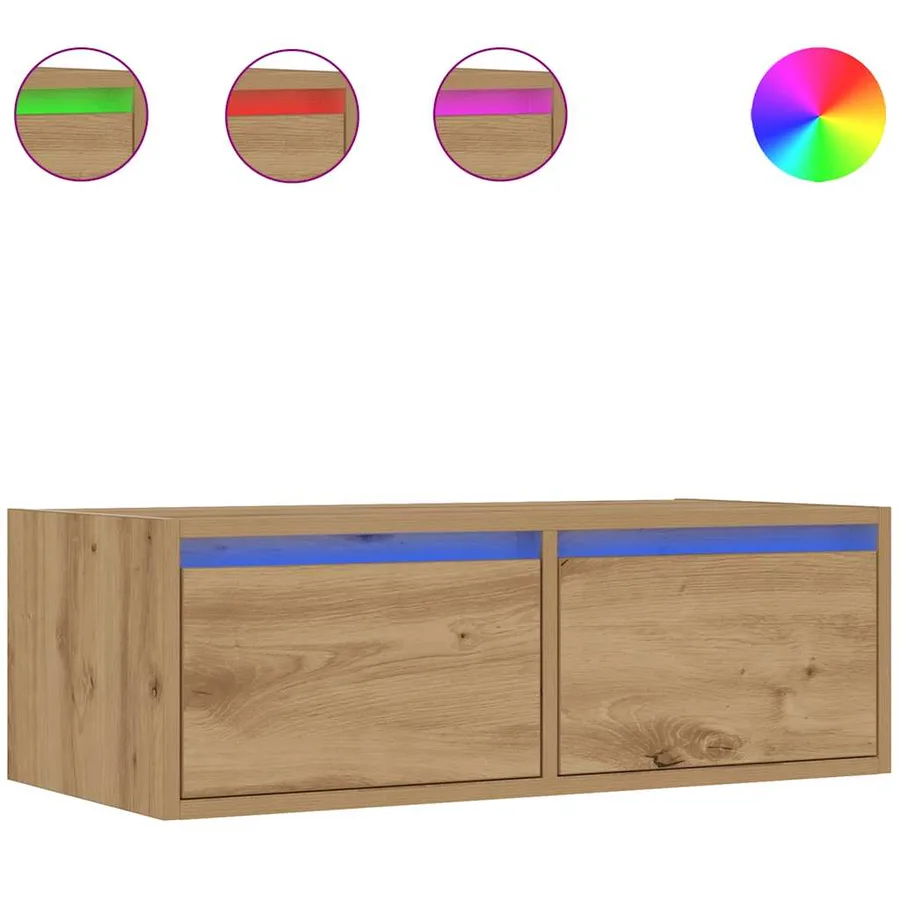 Meuble TV avec lumières LED chêne artisanal 75x35,5x25 cm - 2