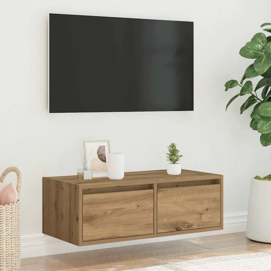 Meuble TV avec lumières LED chêne artisanal 75x35,5x25 cm - 4