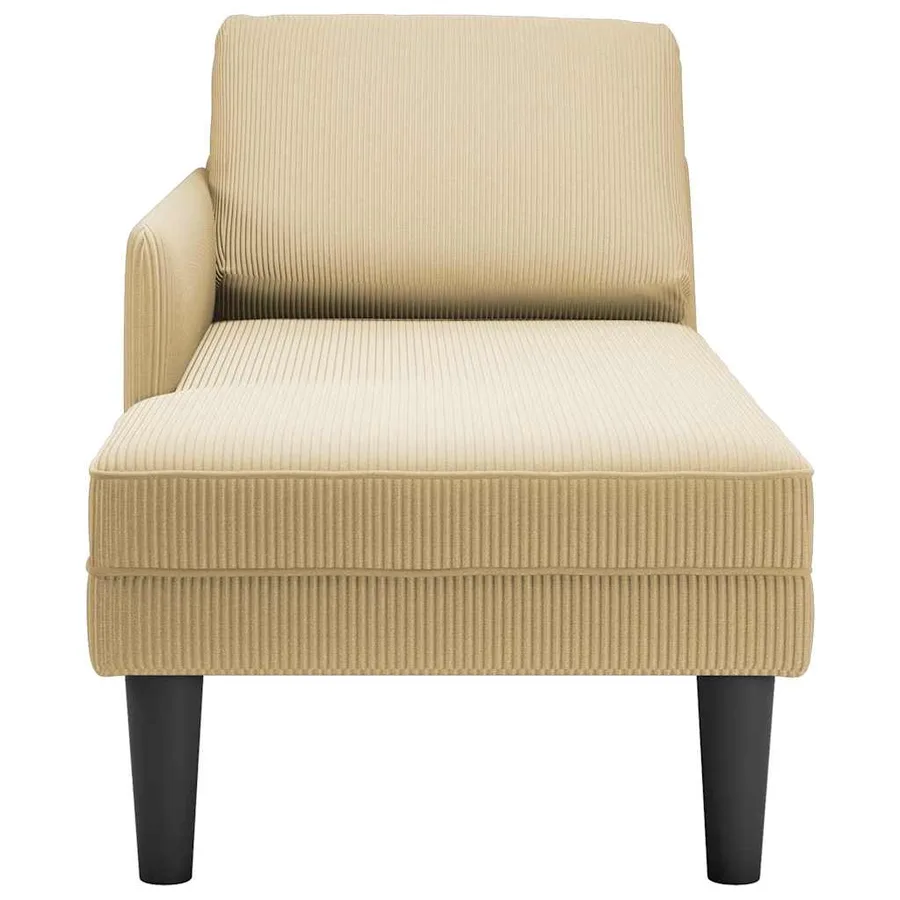 Chaise longue avec coussin tissu en velours côtelé gris-vert - 4