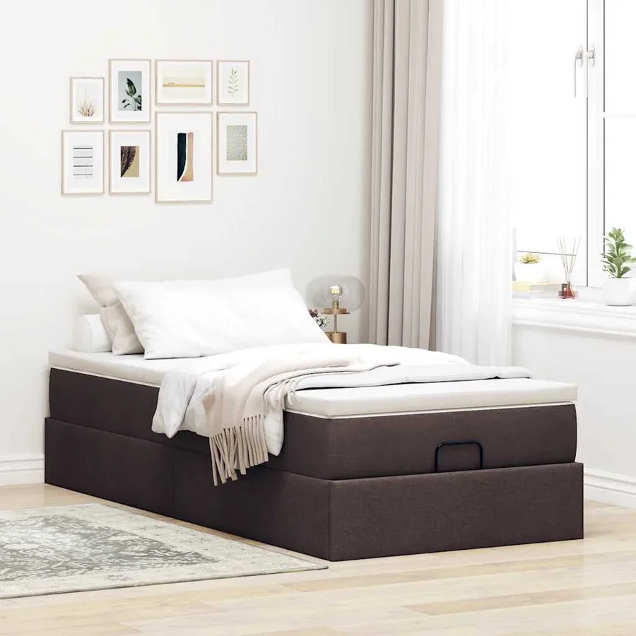 Cadre de lit ottoman avec matelas marron foncé 90x190 cm tissu - 3