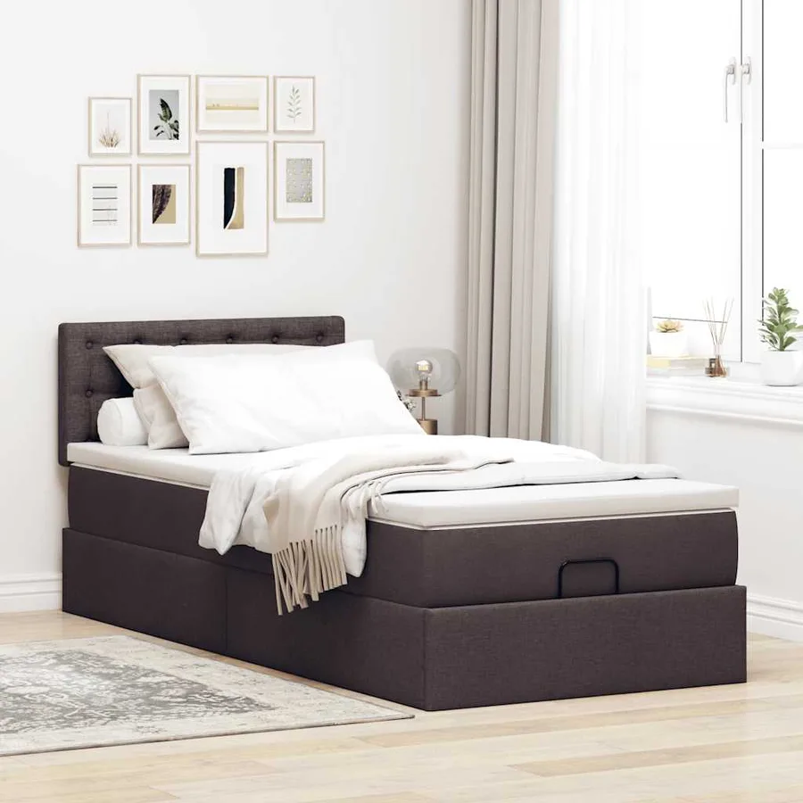 Cadre de lit ottoman avec matelas marron foncé 90x190 cm tissu - 3