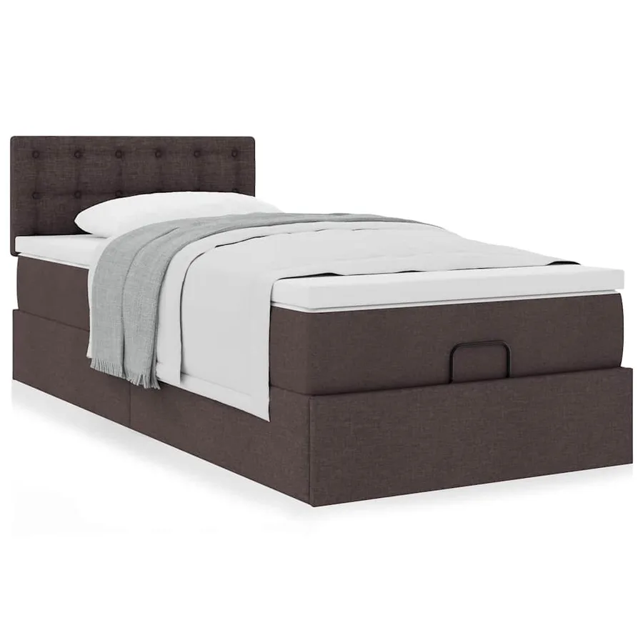 Cadre de lit ottoman avec matelas marron foncé 90x190 cm tissu - 4