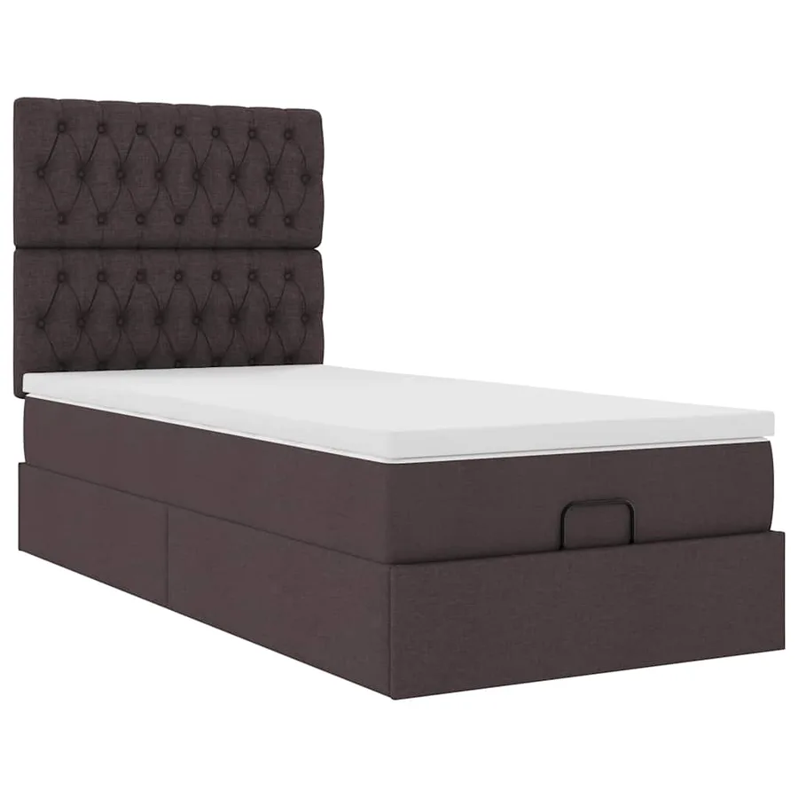 Cadre de lit ottoman avec matelas marron foncé 90x190 cm tissu - 7