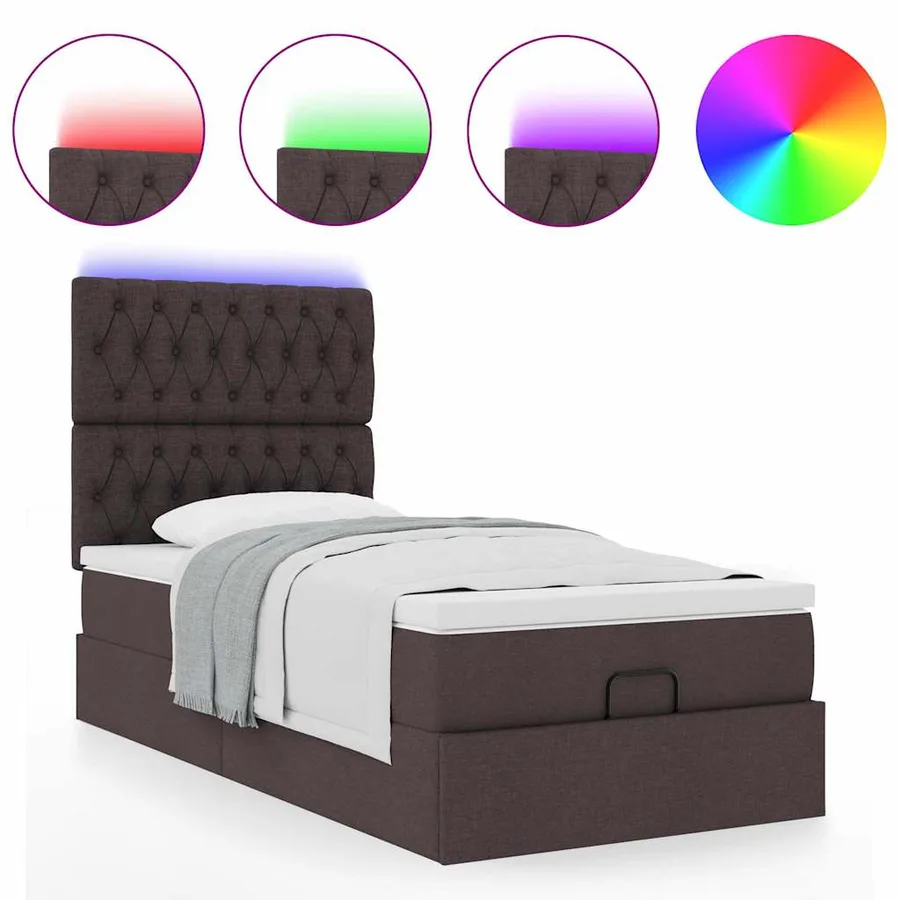 Cadre de lit ottoman avec matelas marron foncé 90x190 cm tissu - 5