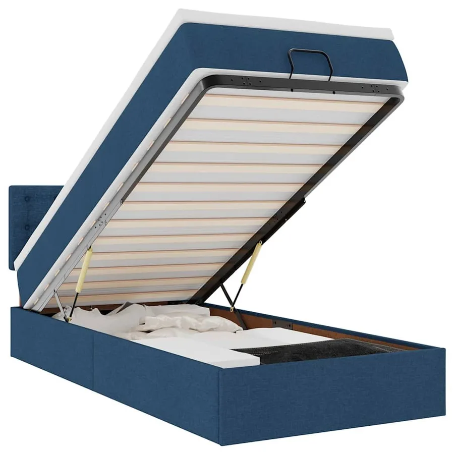 Cadre de lit ottoman avec matelas bleu 90x190 cm tissu - 2