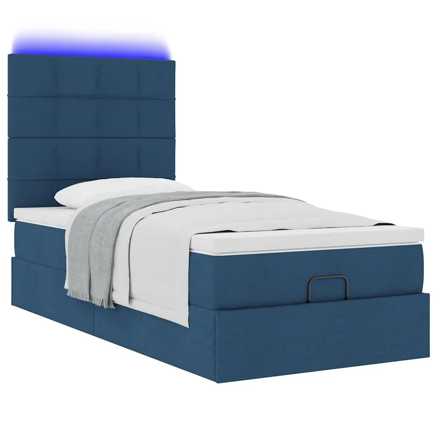 Cadre de lit ottoman avec matelas bleu 90x190 cm tissu - 6