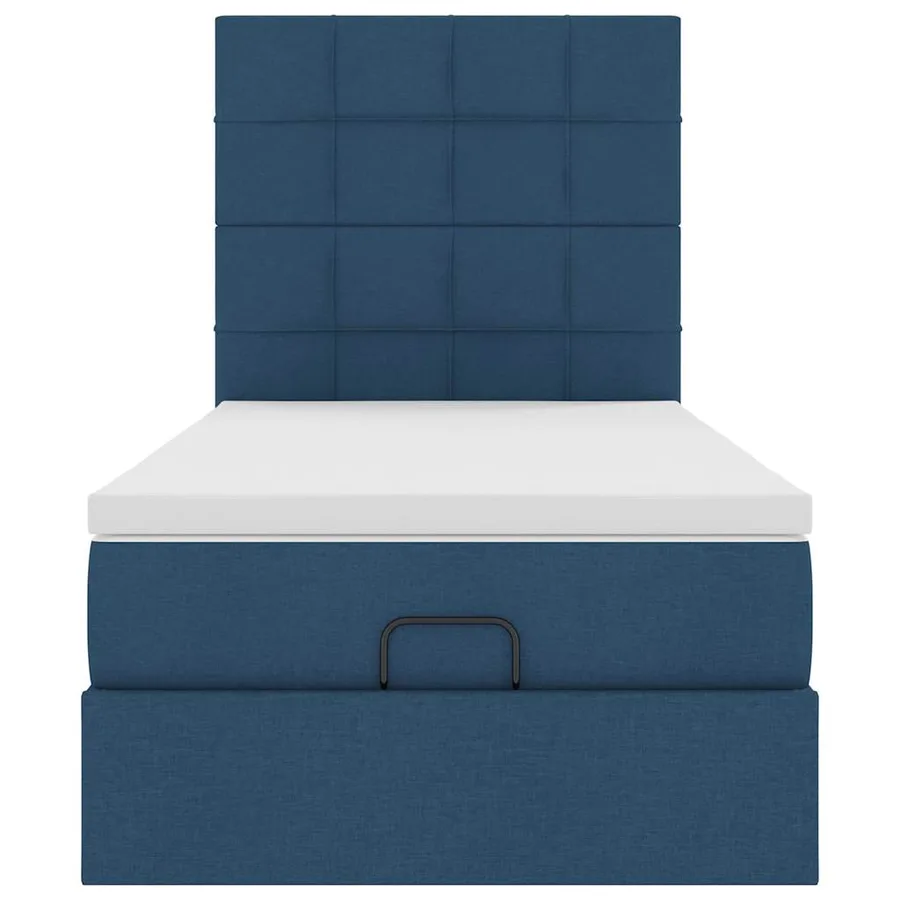 Cadre de lit ottoman avec matelas bleu 90x190 cm tissu - 8