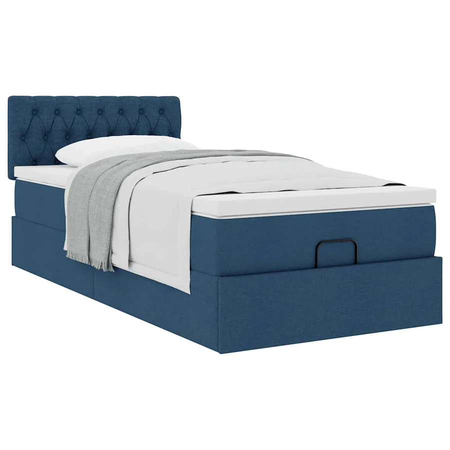 Cadre de lit ottoman avec matelas bleu 90x190 cm tissu - 5