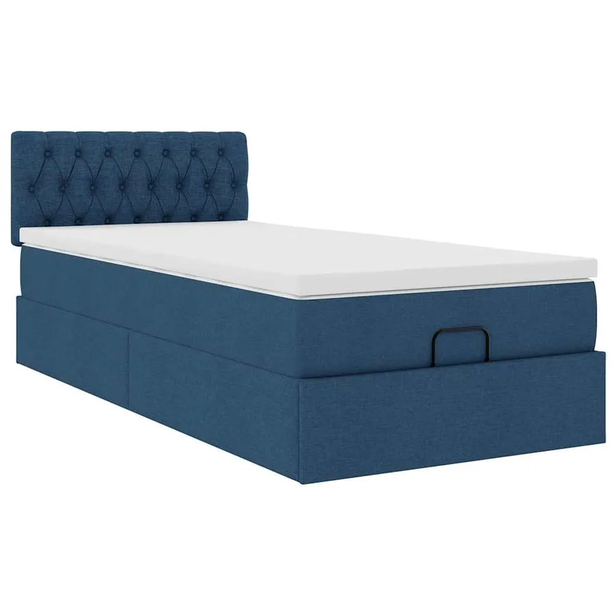 Cadre de lit ottoman avec matelas bleu 90x190 cm tissu - 6