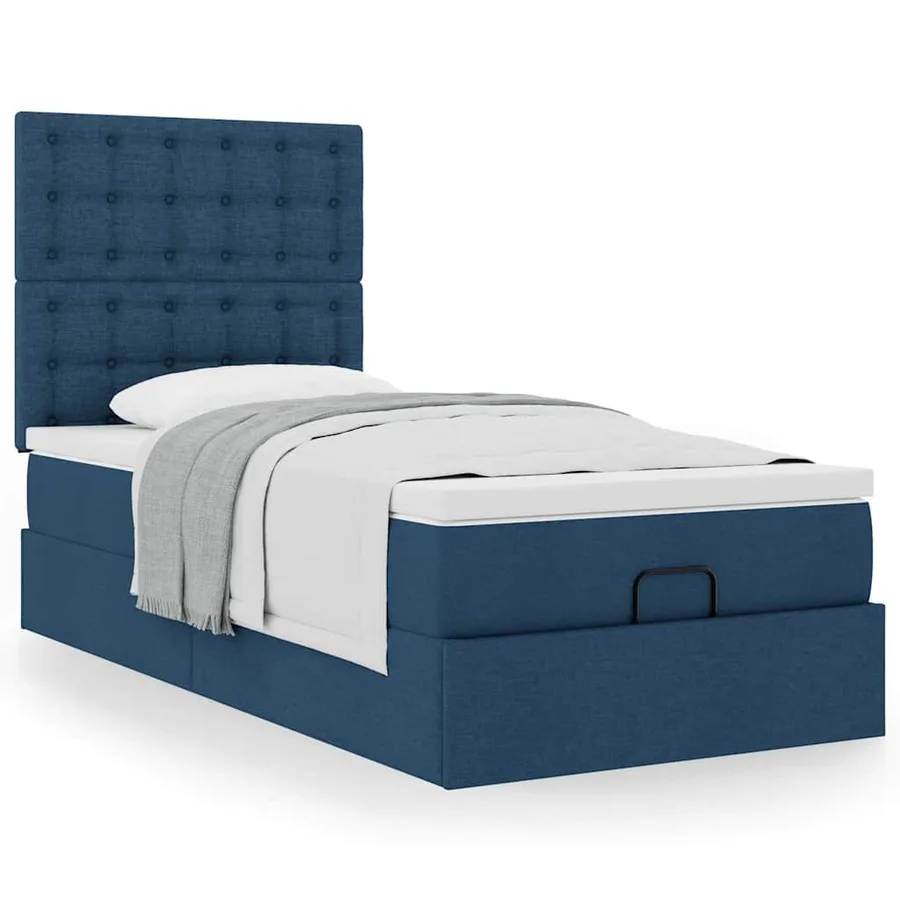 Cadre de lit ottoman avec matelas bleu 90x190 cm tissu - 4