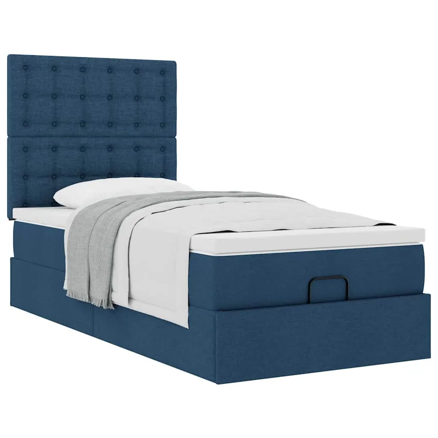 Cadre de lit ottoman avec matelas bleu 90x190 cm tissu - 5
