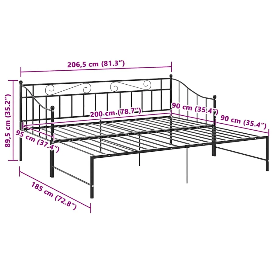 Cadre de canapé-lit extensible sans matelas Noir Métal 90x200cm - 11