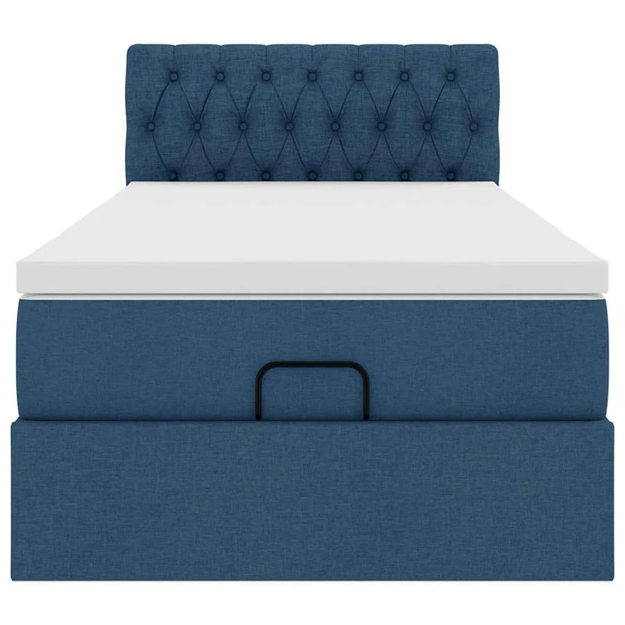 Cadre de lit ottoman avec matelas bleu 90x190 cm tissu - 8