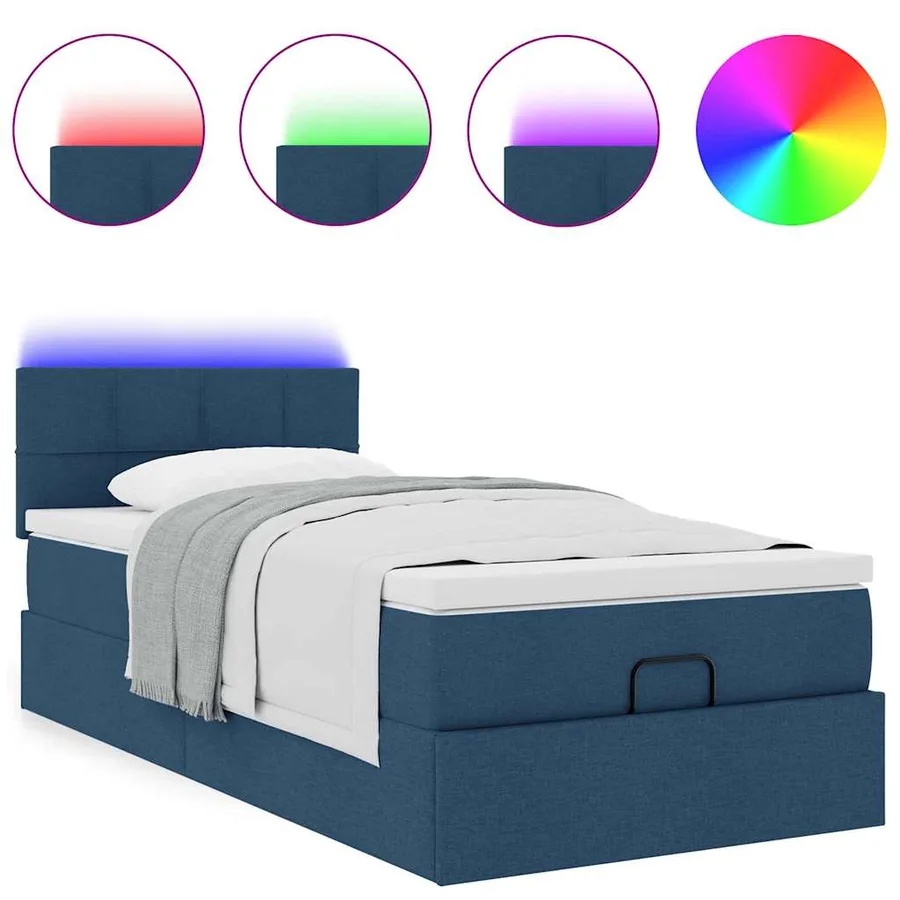 Cadre de lit ottoman avec matelas bleu 90x190 cm tissu - 5