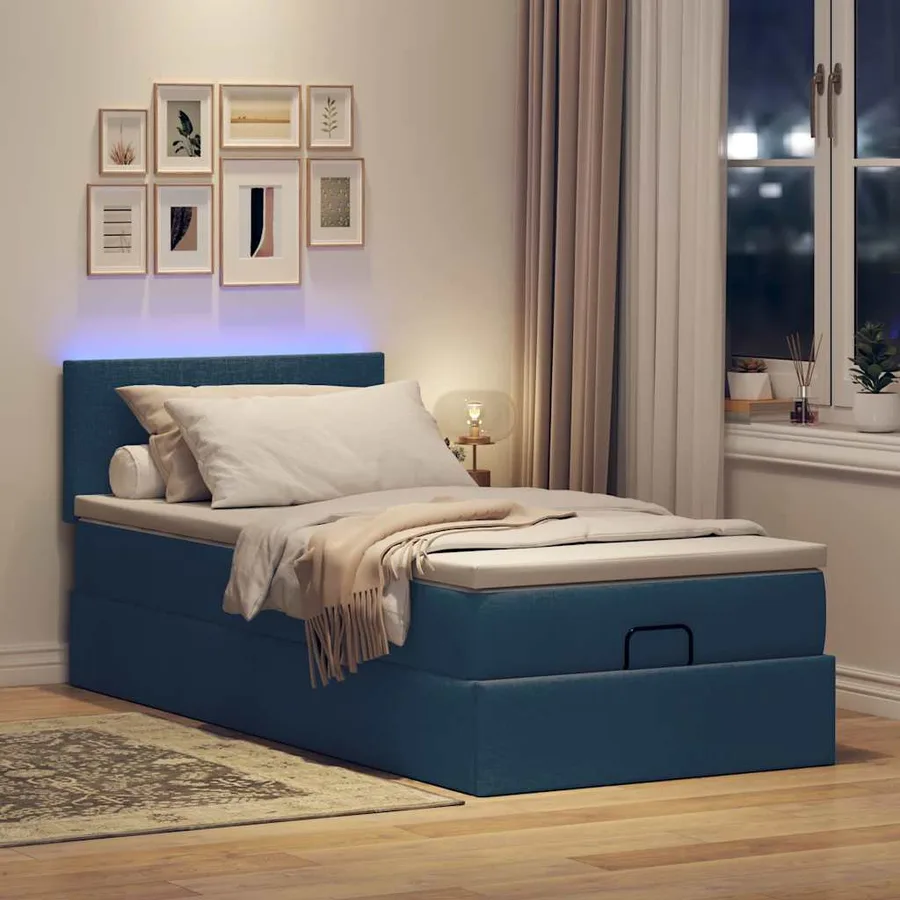 Cadre de lit ottoman avec matelas bleu 90x190 cm tissu - 3