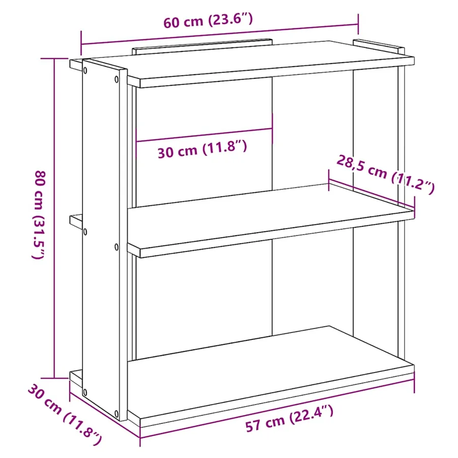 Bibliothèque à 3 niveaux vieux bois 60x30x80 cm bois ingénierie - 9