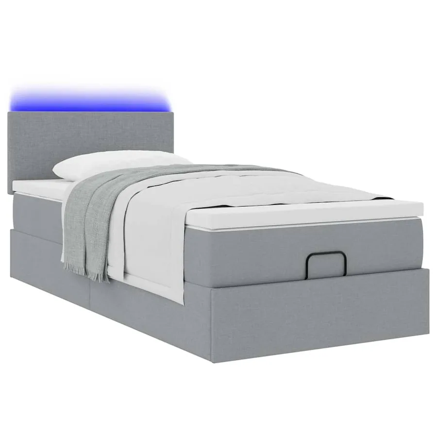Cadre de lit ottoman et matelas gris clair 90x190 cm tissu - 6