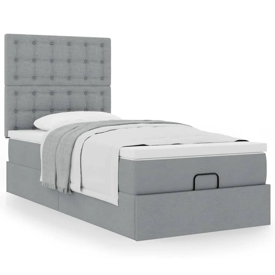 Cadre de lit ottoman et matelas gris clair 90x190 cm tissu - 4
