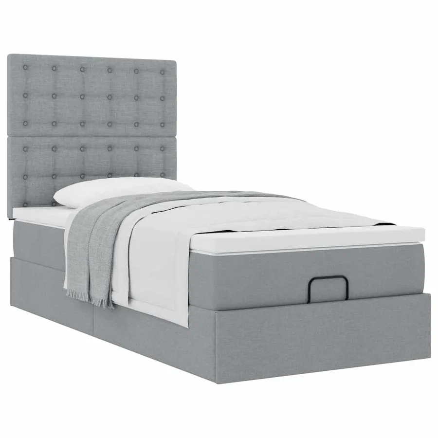 Cadre de lit ottoman et matelas gris clair 90x190 cm tissu - 5