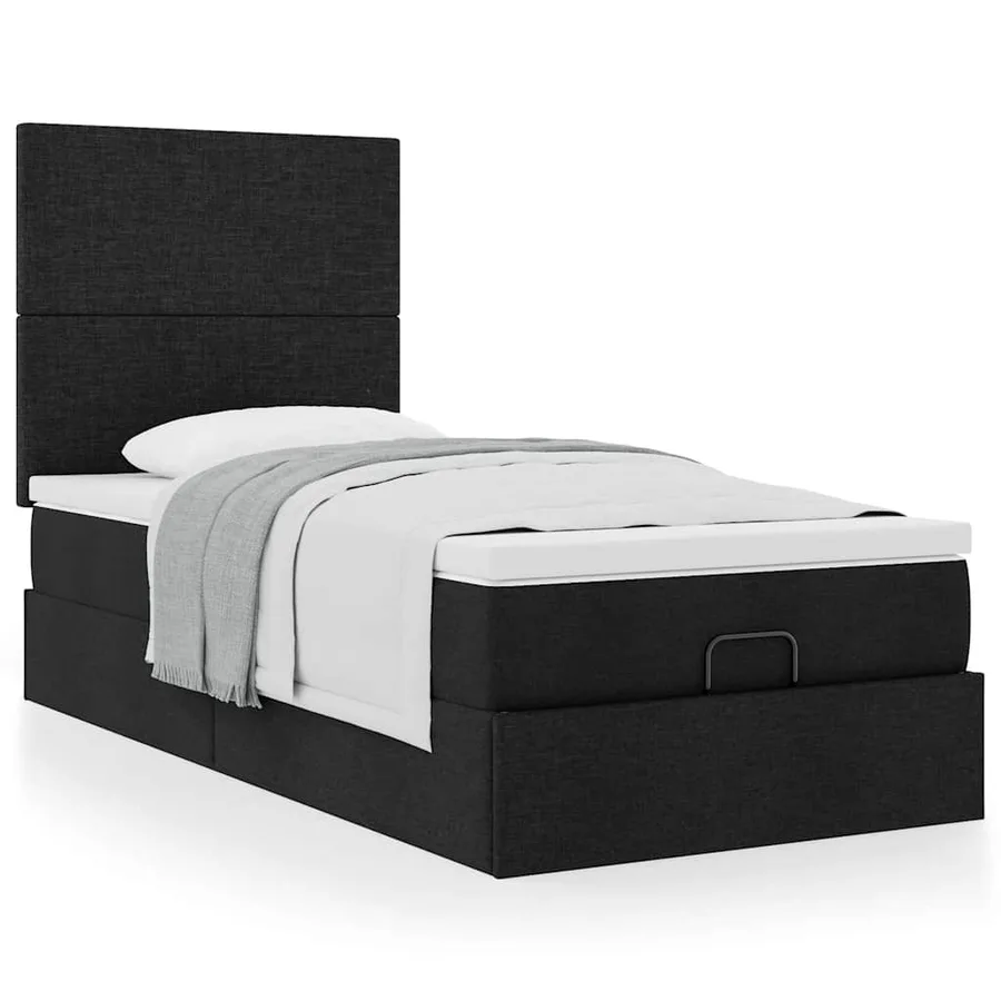 Cadre de lit ottoman avec matelas noir 90x190 cm tissu - 4