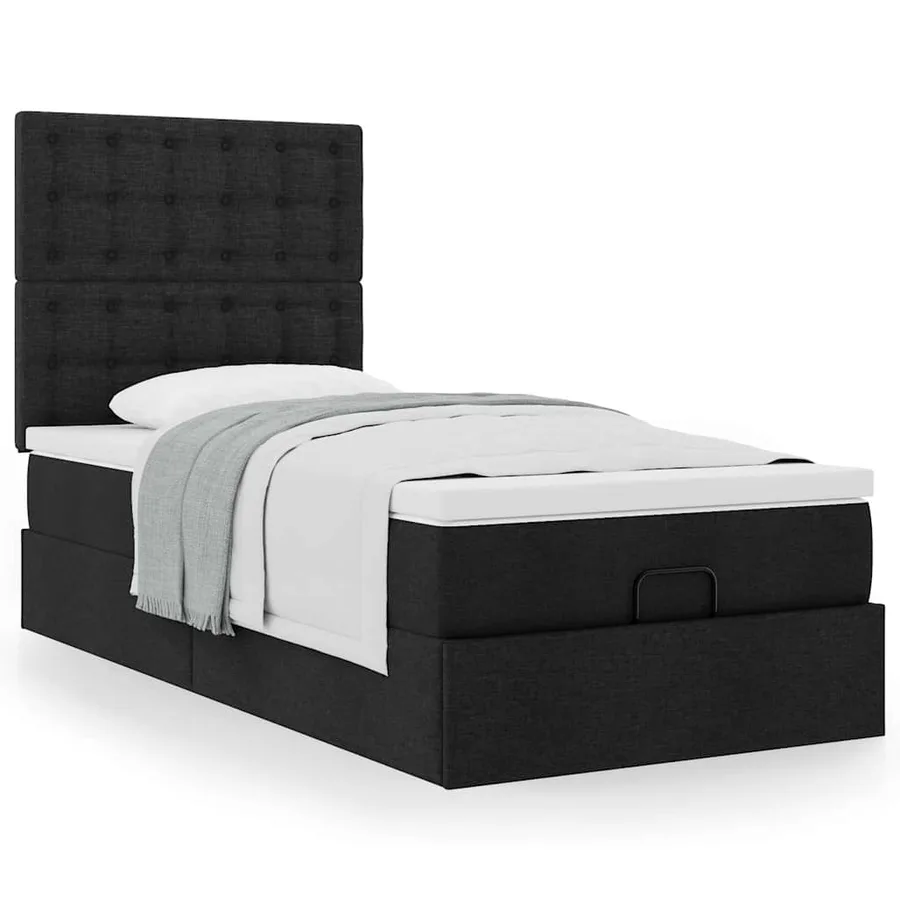 Cadre de lit ottoman avec matelas noir 90x190 cm tissu - 4