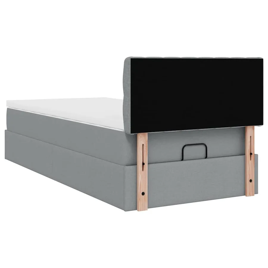 Cadre de lit ottoman et matelas gris clair 90x190 cm tissu - 11