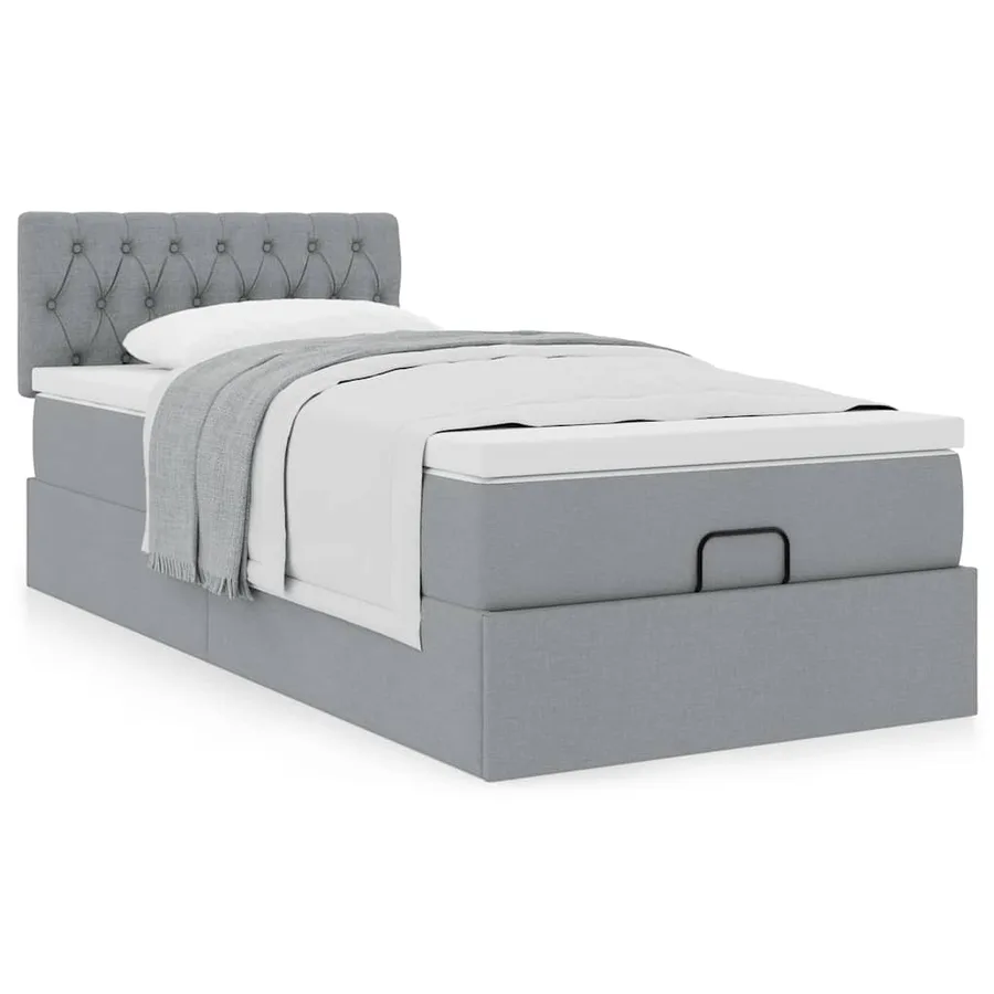 Cadre de lit ottoman et matelas gris clair 90x190 cm tissu - 4